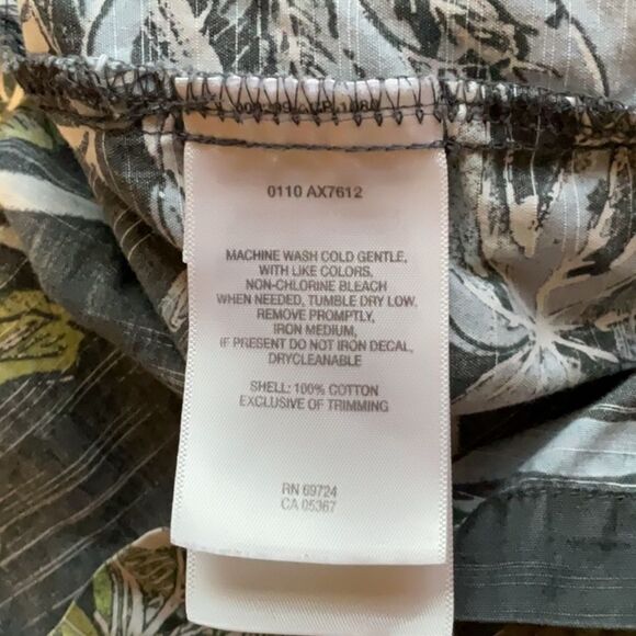 Columbia Casual Gray Green White Button Down Shirt Men 2X Cotton Floral Fish - Picture 5 of 5